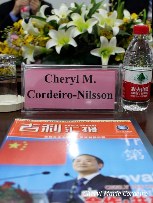 Cheryl M. Cordeiro-Nilsson, tag, Geely headquarters, Hangzhou, China. Cheryl M. Cordeiro-Nilsson, tag, Geely headquarters, Hangzhou, China.