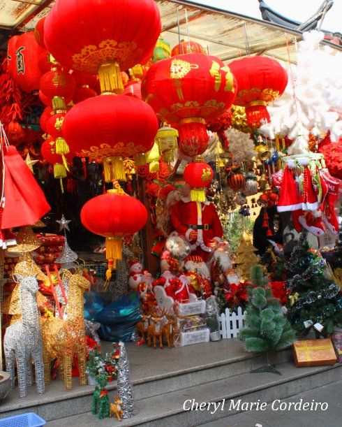 Christmas and Chinese New Year decorations, Yuyuan, Shanghai 2011. Christmas and Chinese New Year decorations, Yuyuan, Shanghai 2011.