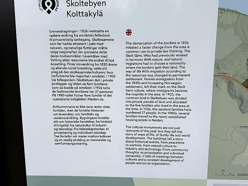 Interpretation board at Skoltebyen, Neiden